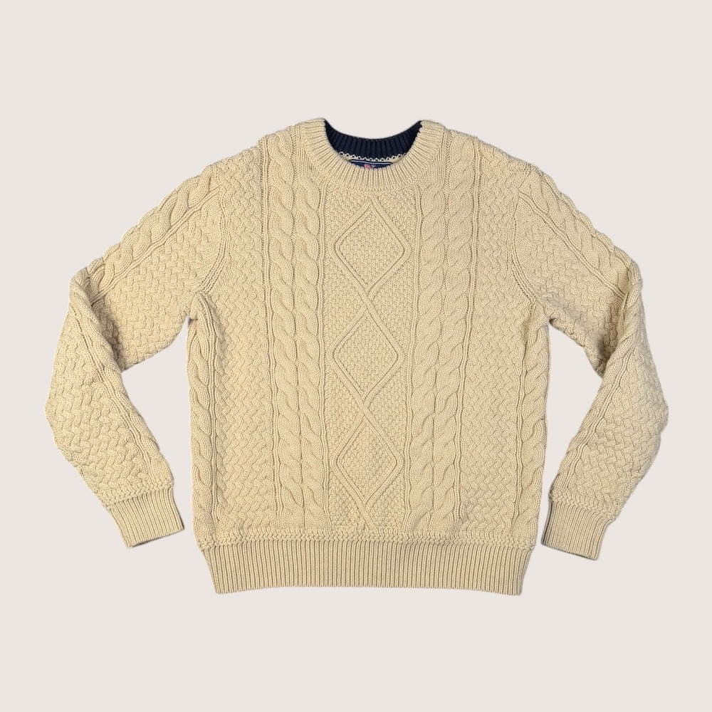 Vineyard Vines Cable Knit Sweater Mens Medium Beige Preppy Coastal Heritage